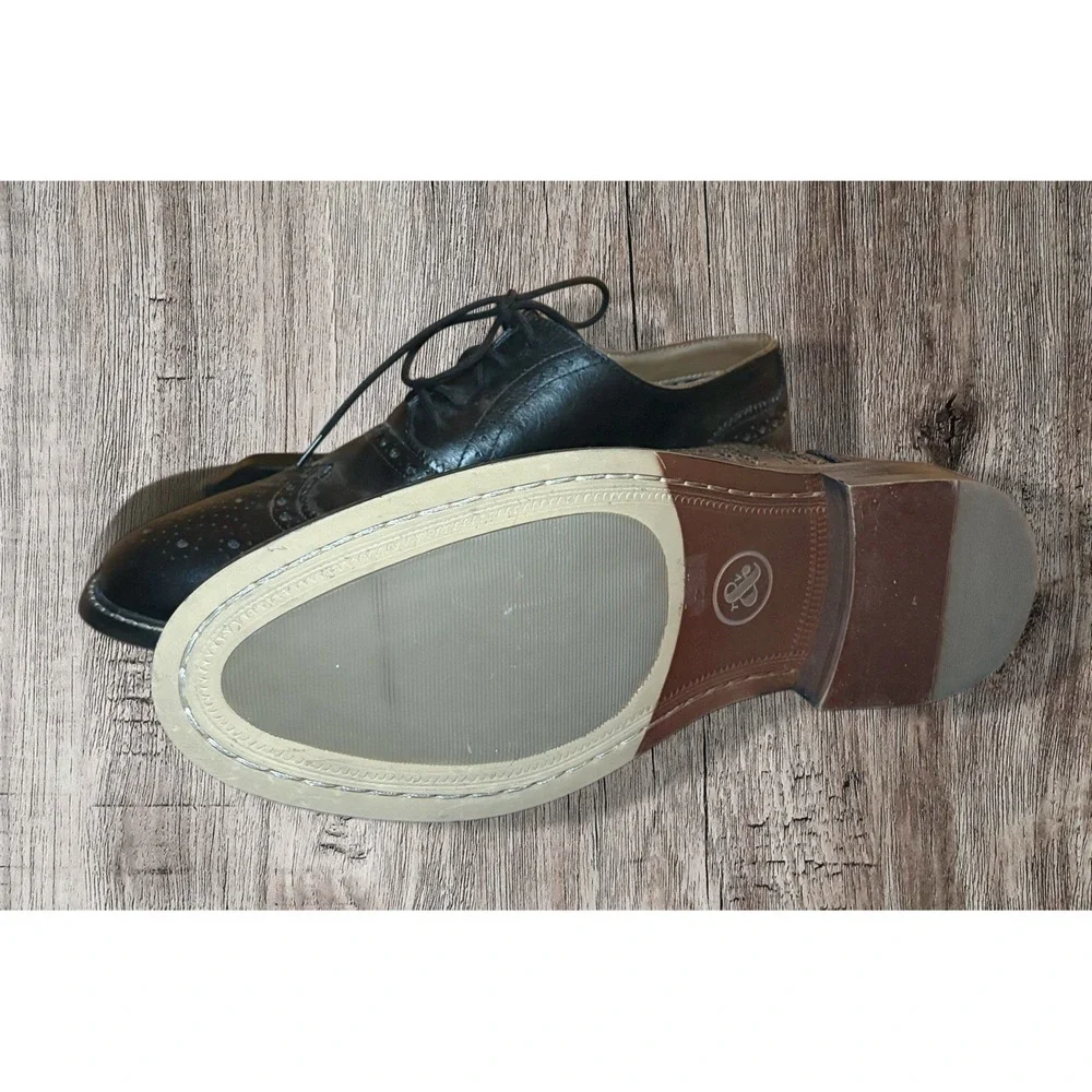 Thomas Vine Shoes Mens 9 Black Leather Franklin Wingtip Oxford Dress Shoe